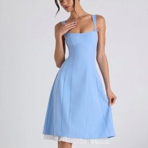 Oh Polly Isadora Bow-Detailed Pleated A-Line Midi Dress in Sky Blue